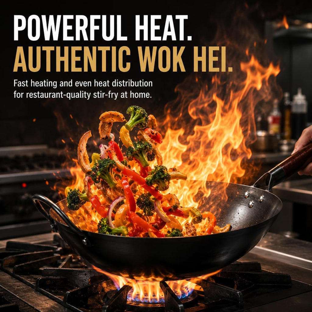 12.6-Inch Nitrided Carbon Steel Wok Pan, Flat Bottom, Induction