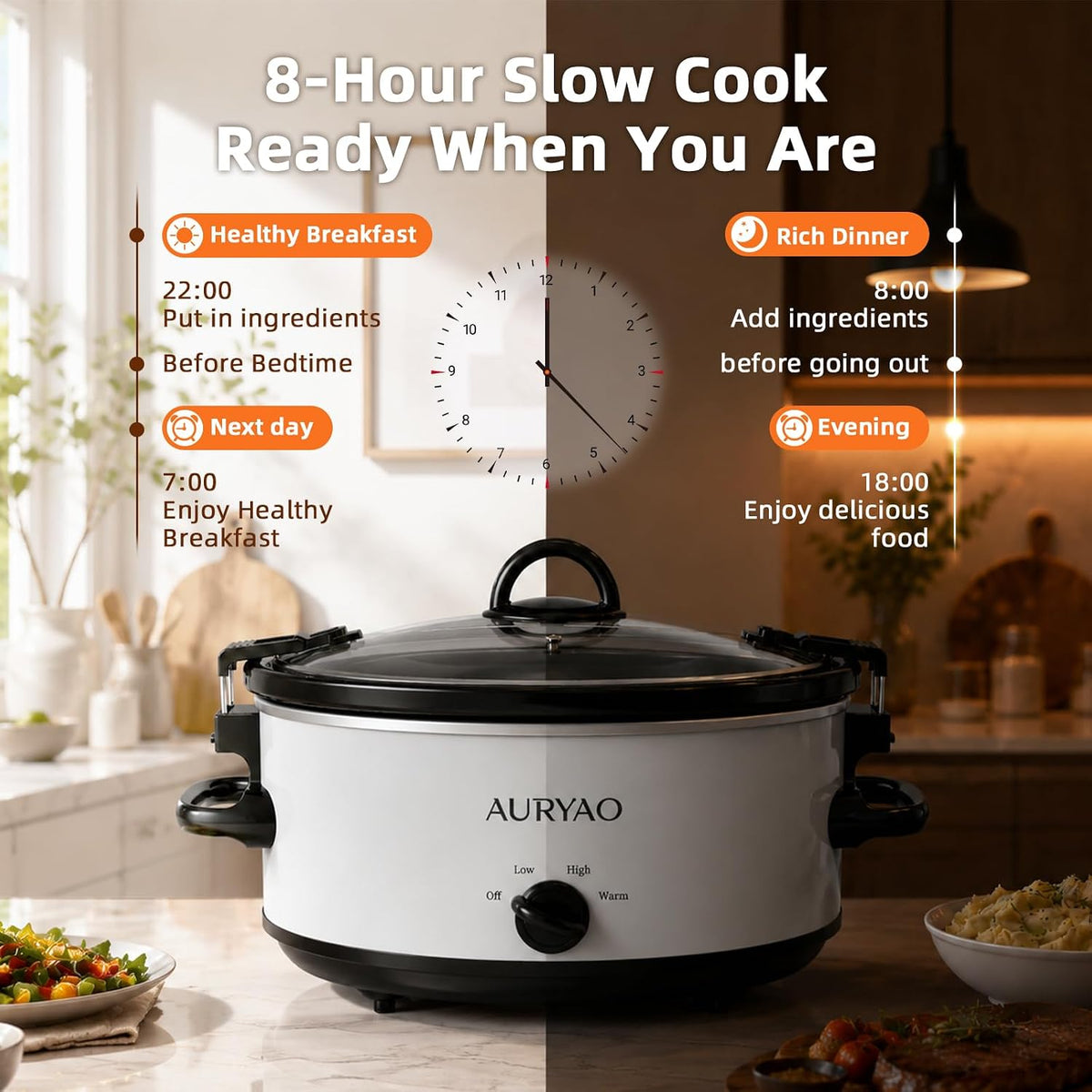 6 Quart Slow Cooker with Locking Lid, Removable Stoneware & 5 Liners