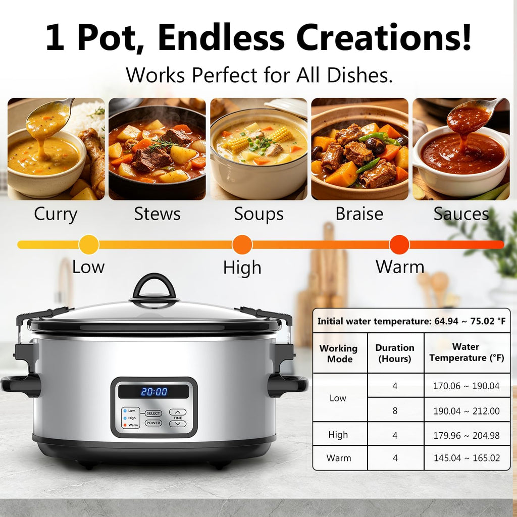 6 Quart Programmable Slow Cooker with Locking Lid, Adjustable Timer