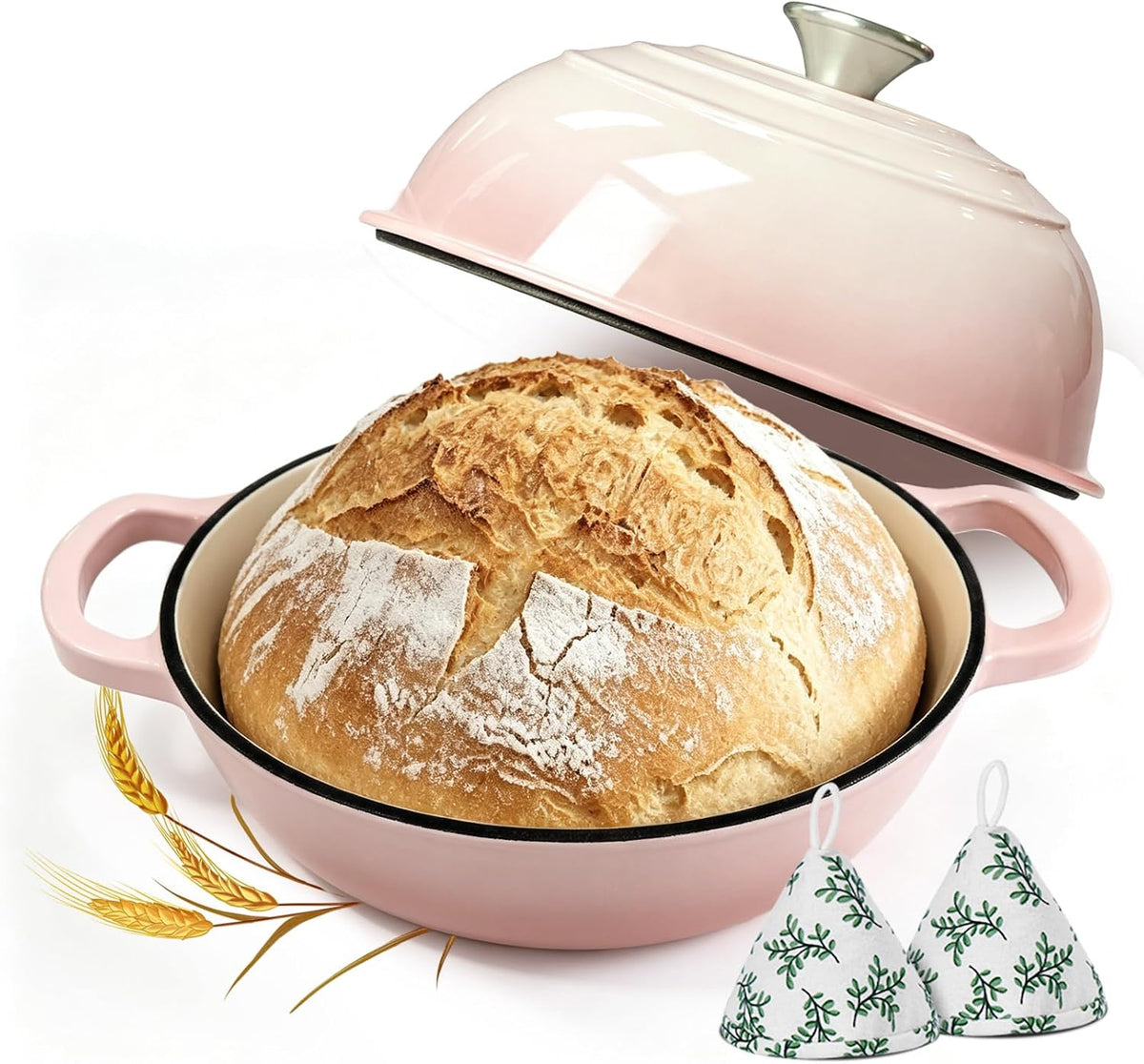 Cast Iron Bread Dutch Oven 6QT Cream Enameled with Lid