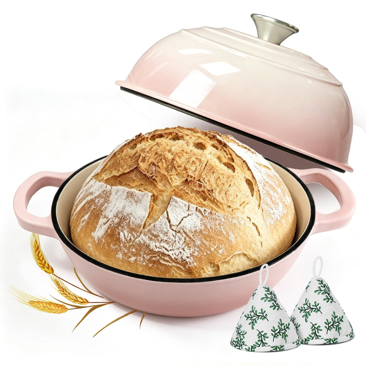 Cast Iron Bread Dutch Oven 6QT Cream Enameled with Lid
