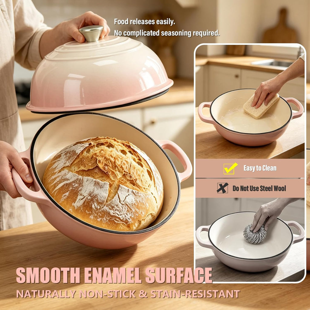 Cast Iron Bread Dutch Oven 6QT Cream Enameled with Lid