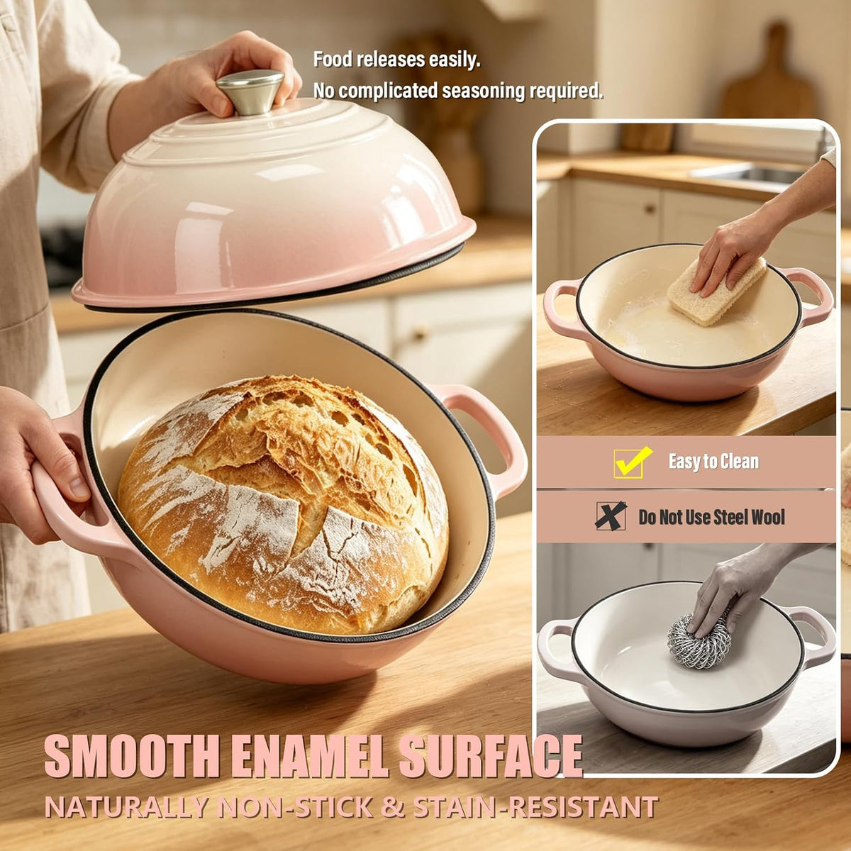 Cast Iron Bread Dutch Oven 6QT Cream Enameled with Lid