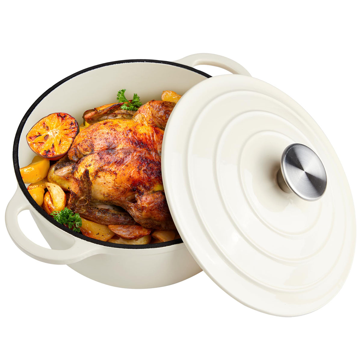 6 Quart Dutch Oven Enameled Cast Iron with Lid - Big Dual Handles - Oven Safe up to 500°F - Classic Round Pot for Versatile Cooking Cream