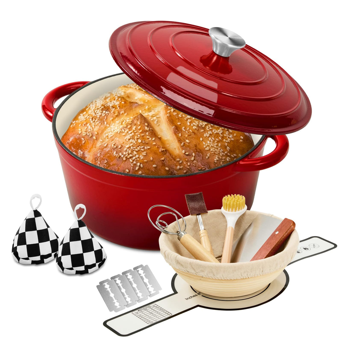 Enameled Cast Iron Dutch Oven pot 6.5 QT with Lid for Bread Baking