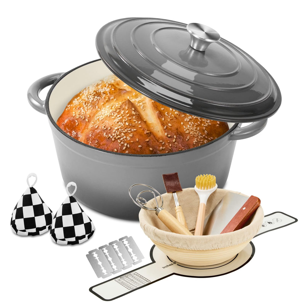 Enameled Cast Iron Dutch Oven pot 6.5 QT with Lid for Bread Baking