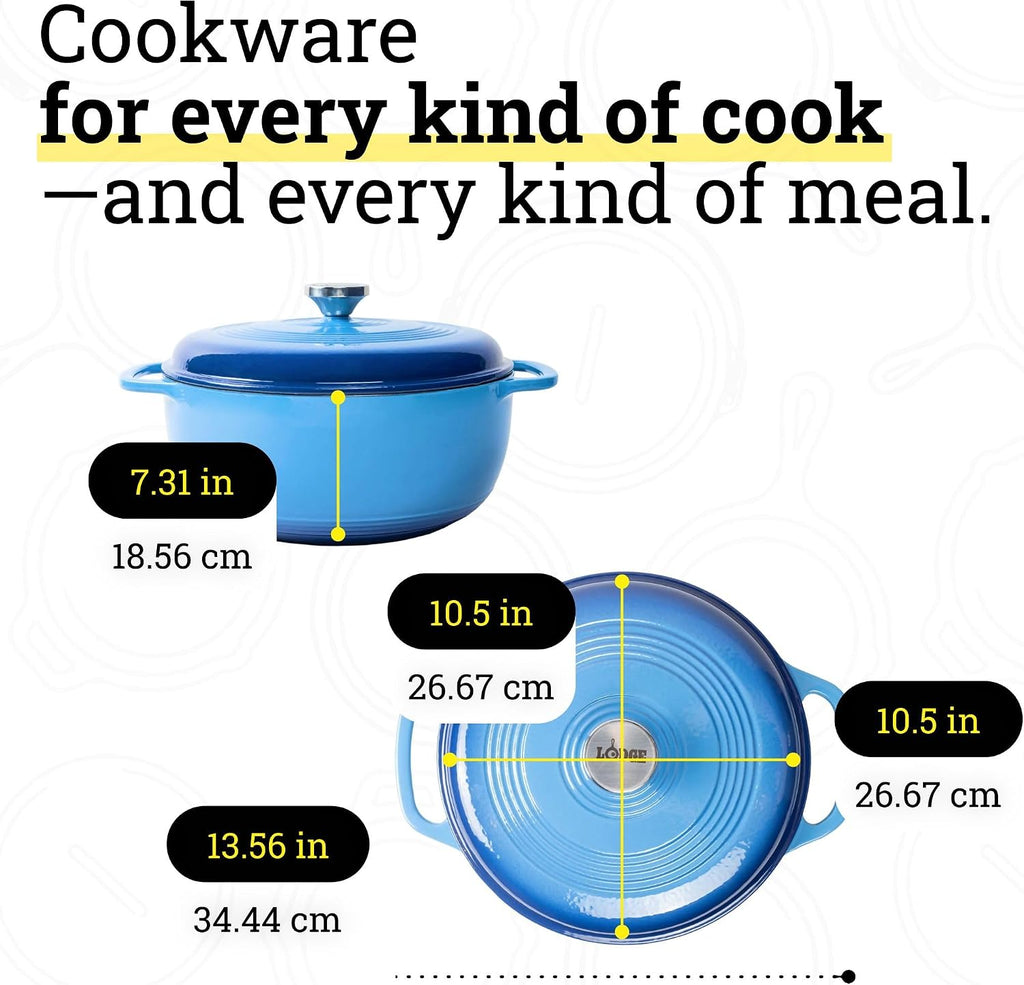 Lodge Essential Enamel Cast Iron Dutch Oven, 6 Quart, Caribbean Blue