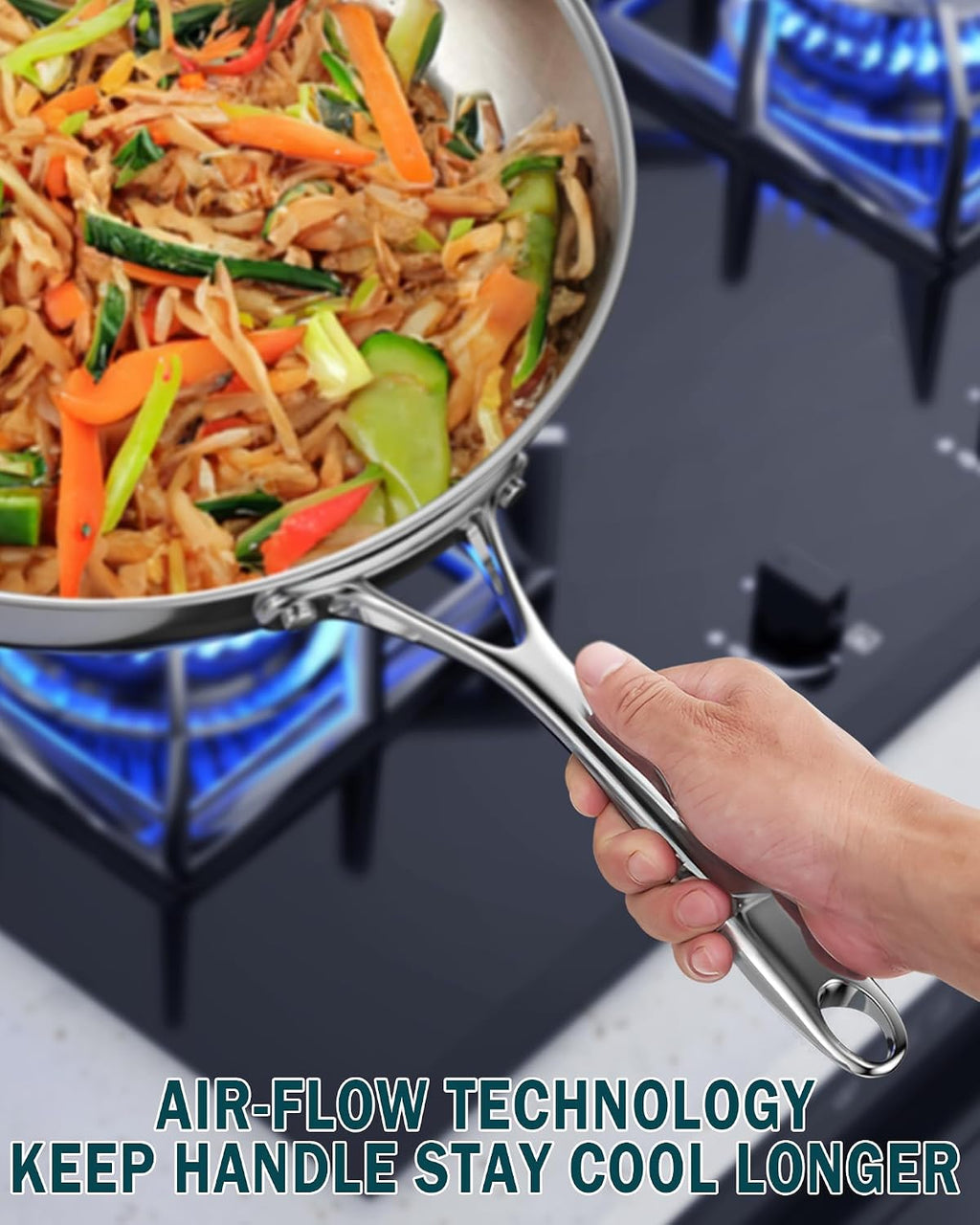 Cooks Standard 10.5" Multi-Ply Clad Stainless Steel Stir Fry Pan with Lid