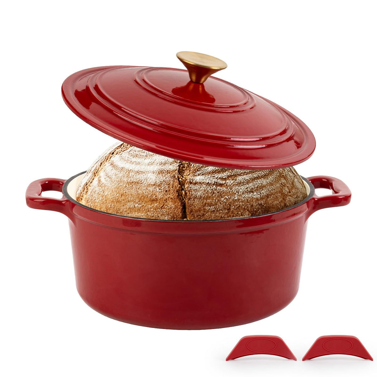 Enamel Cast Iron Dutch Oven with Lid, Round Casserole Pot for Bread Baking, Braising, Roasting, and Stews, Heavy-Duty, Oven Safe, Induction Compatible (4.7QT,Green)
