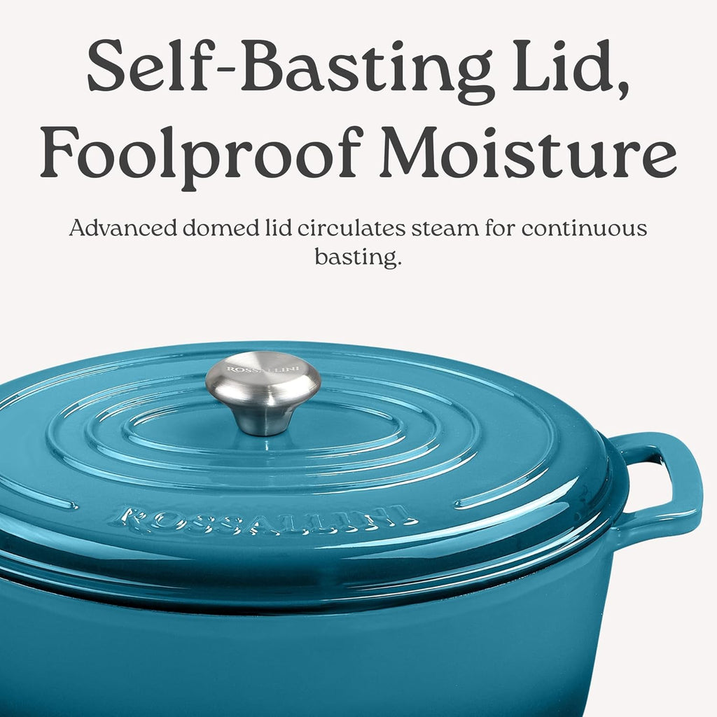 Rossallini Enameled Cast Iron Oval Dutch Oven Pot with Lid, 5 Quart, Sage