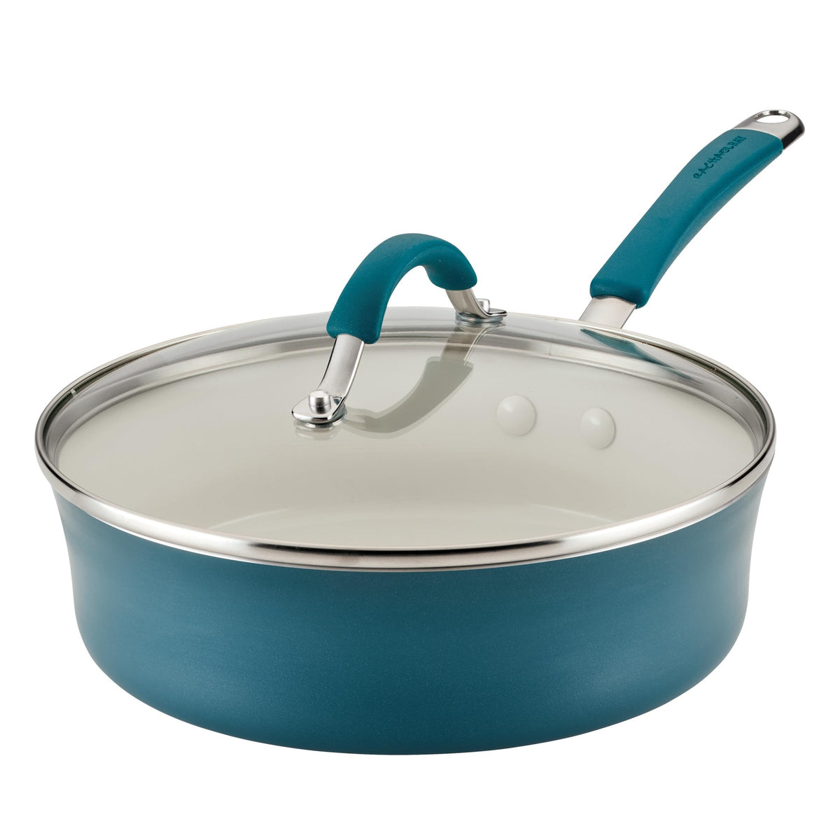 Rachael Ray Cucina Ceramic Nonstick Stir Fry Pan and Lid, 11 Inch Non Stick Wok Pan, Dishwasher Safe - Marine Blue