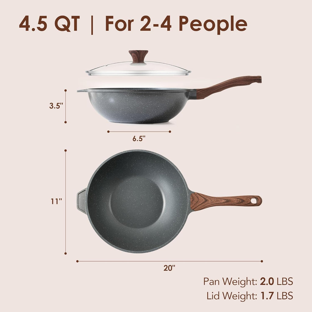 SENSARTE Nonstick Wok Pan with Lid 11Inch, Healthy Stir-fry Pan Chef's Pan