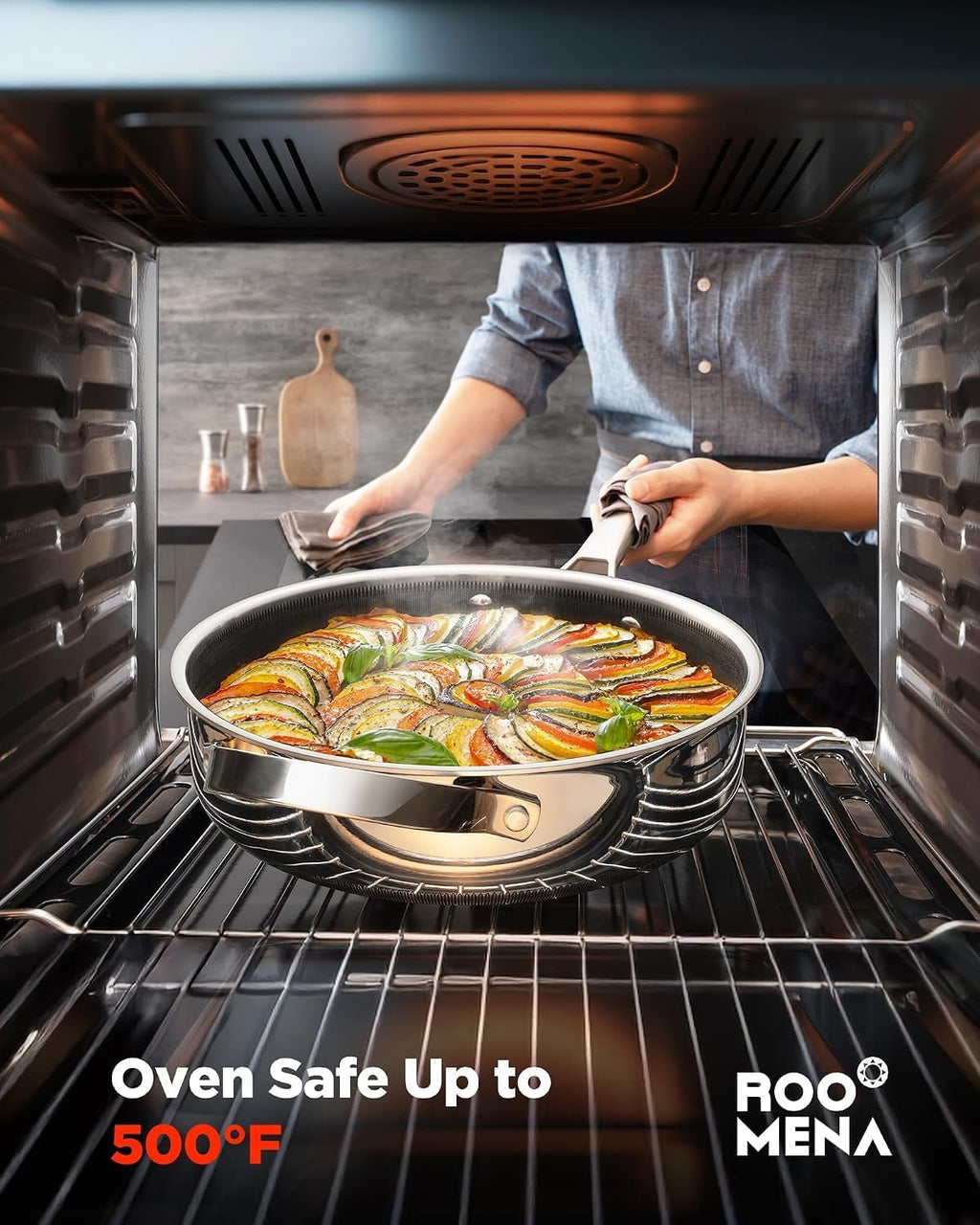 Wok pan with Lid, Hybrid Ceramic 13 Inch Tri-Ply Stainless Steel Woks