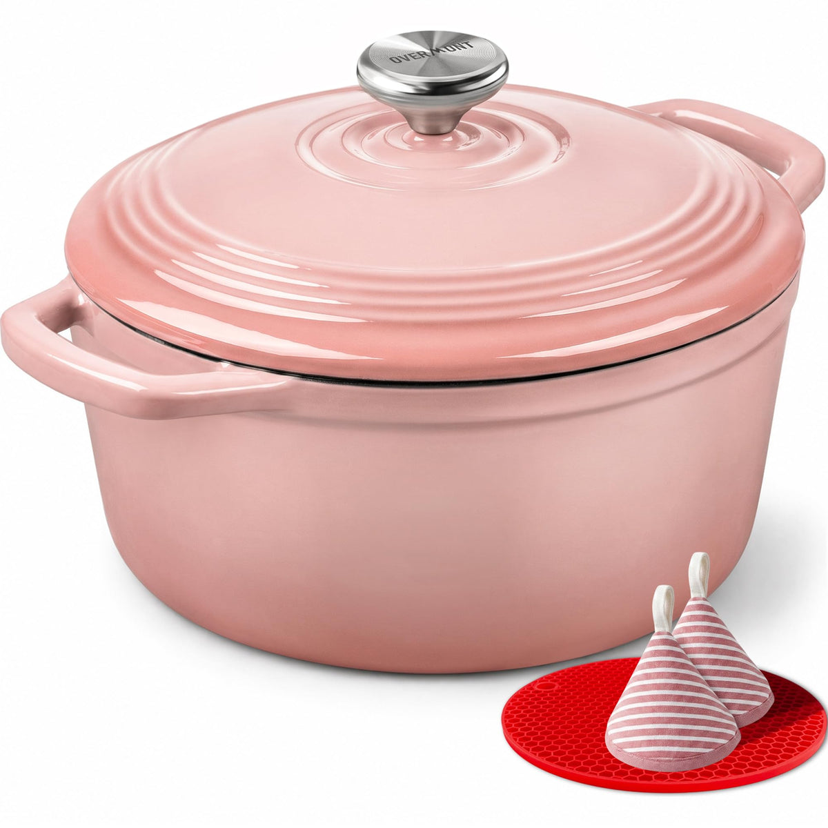 Overmont Enameled Cast Iron Dutch Oven - 7QT Pot with Lid Cookbook & Cotton Potholders - Heavy-Duty Cookware for Braising, Stews, Roasting, Bread Baking GooseYellow