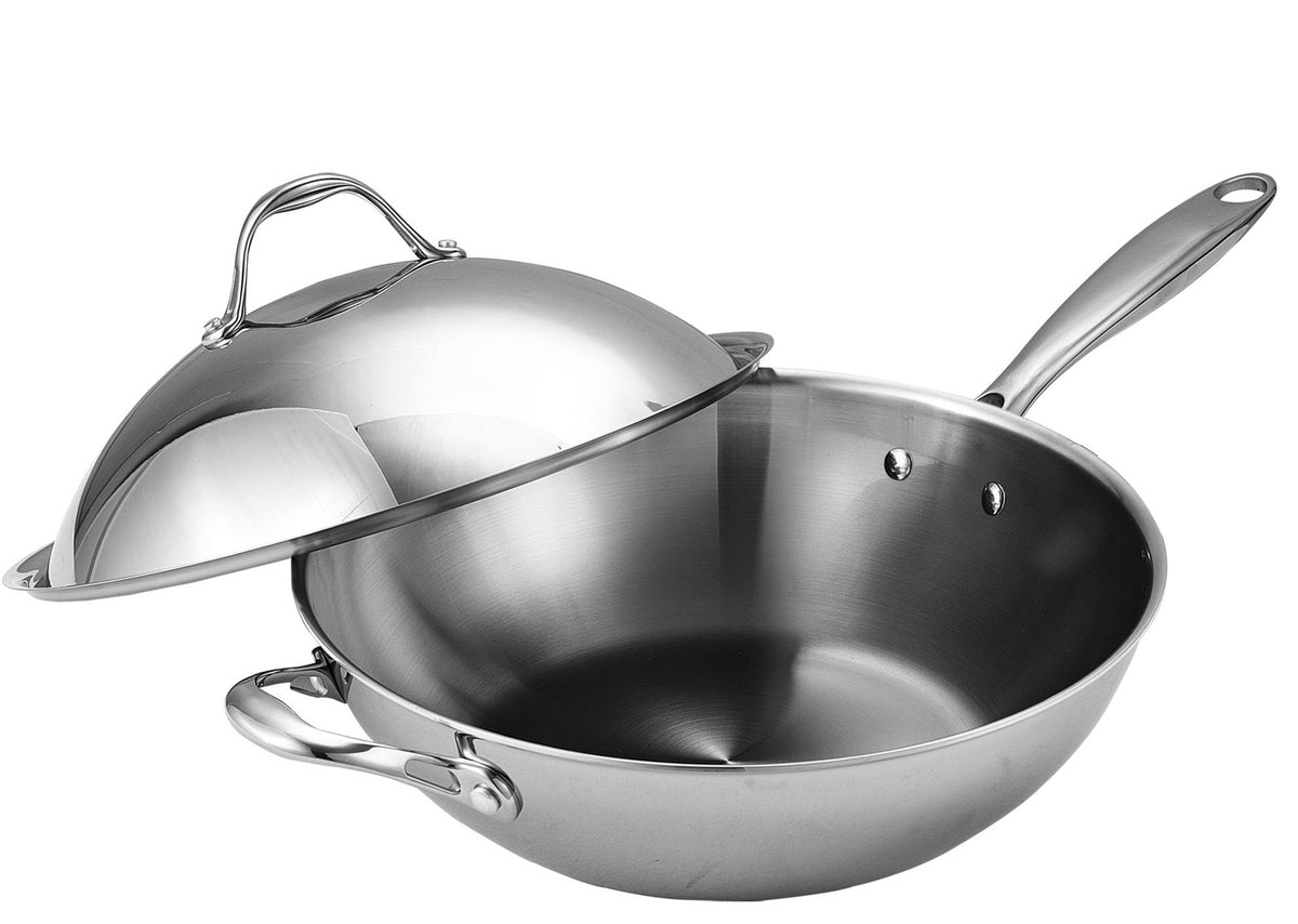 Cooks Standard 10.5" Multi-Ply Clad Stainless Steel Stir Fry Pan with Lid
