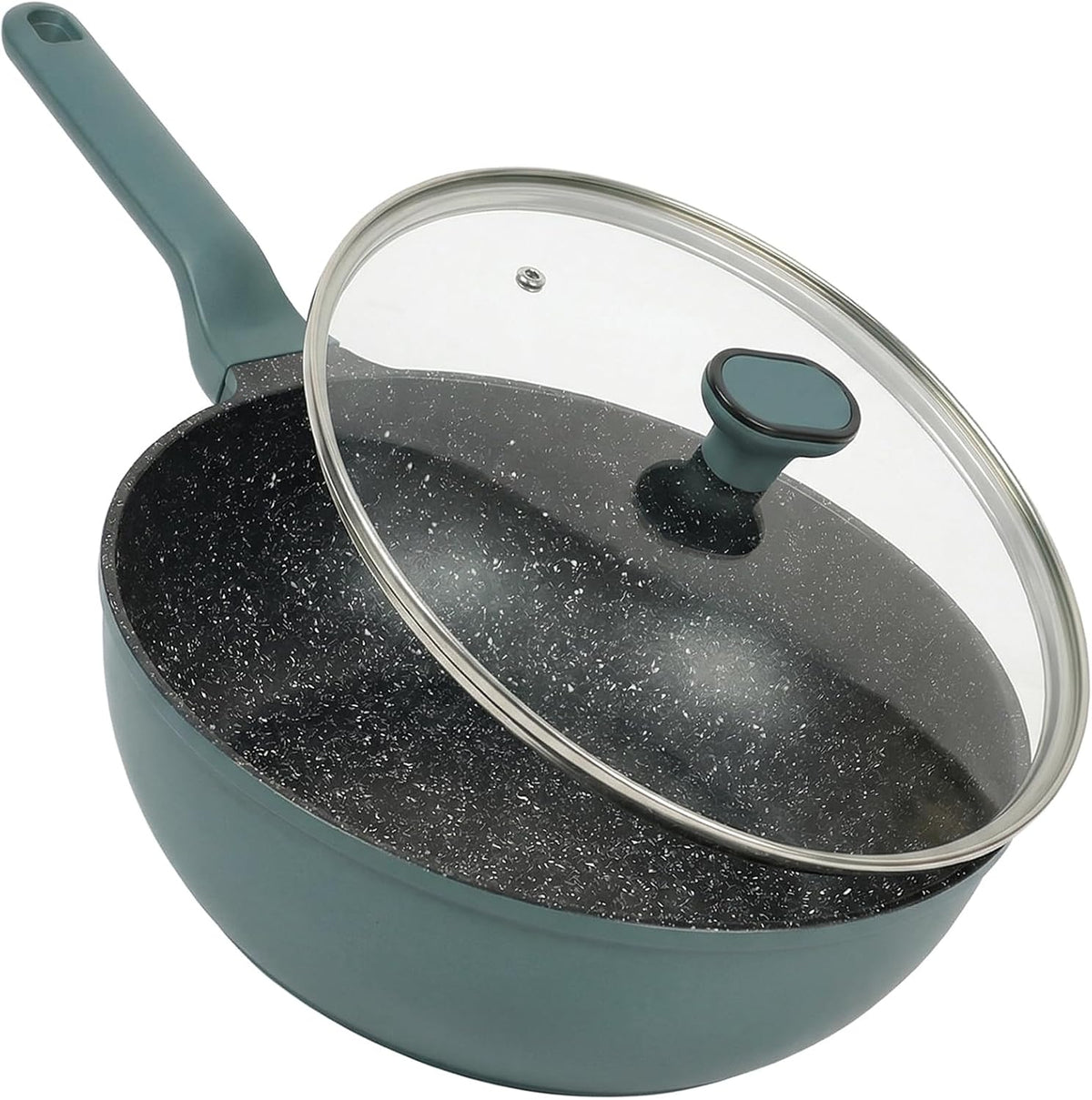 Ravelo Nonstick Wok Pan with Glass Lid, 11.8in Die Cast Stir Fry Pan
