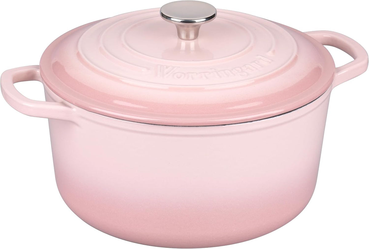 VORRINGARD Enameled Cast Iron Dutch Oven Pot with Lid, for Sourdough Bread Baking, Round Dutch Ovens, 4.5 Quart, Pink