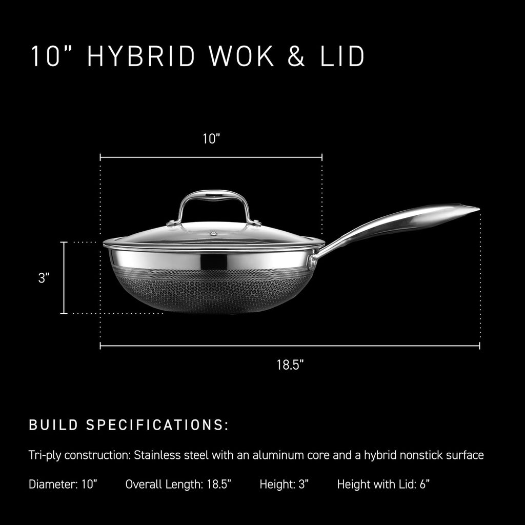 HexClad 10" Hybrid Nonstick Wok, Dishwasher and Oven Safe, Induction-Ready