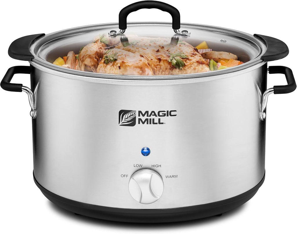 Magic Mill Extra Large 10 Quart Slow Cooker With Metal Searing Pot & Transparent Tempered Glass Lid