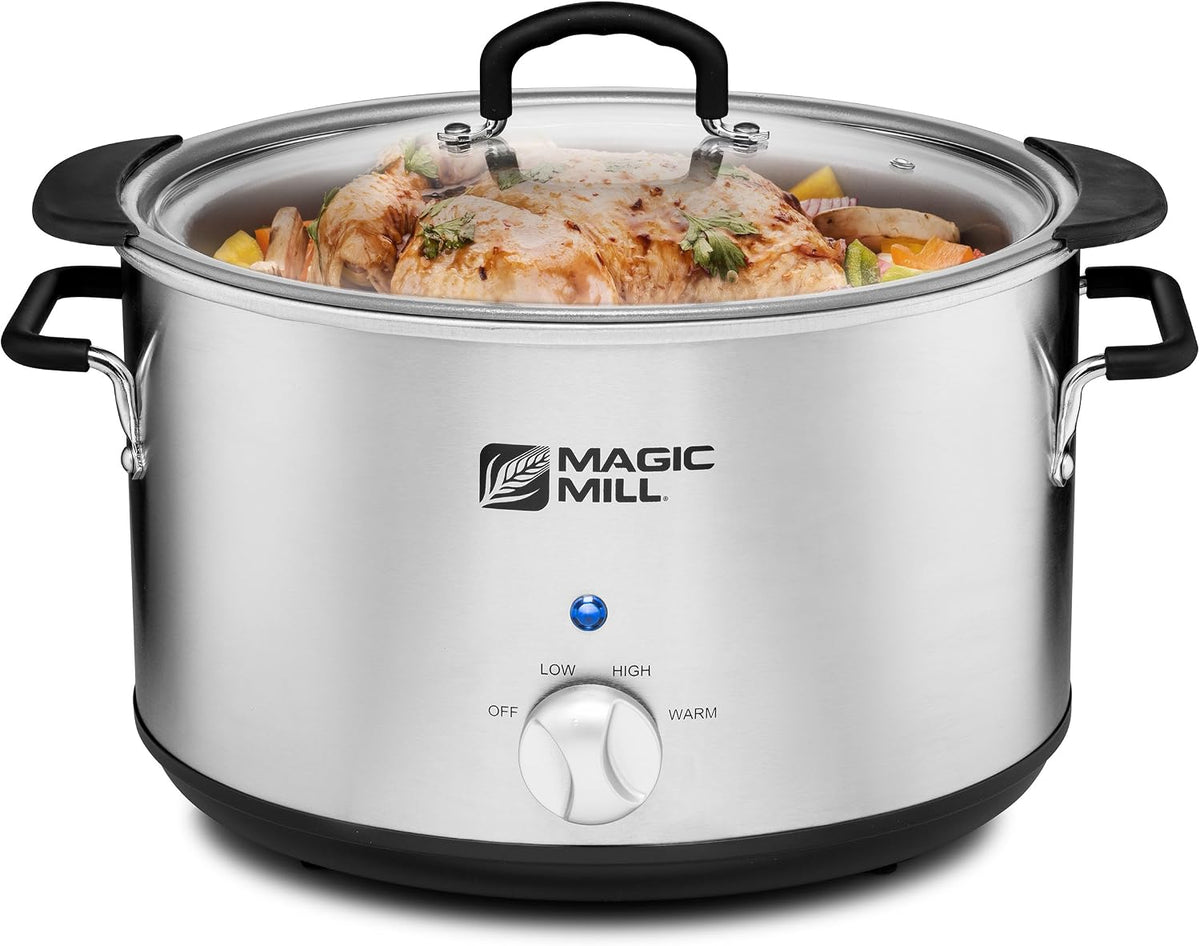 Magic Mill Extra Large 10 Quart Slow Cooker With Metal Searing Pot & Transparent Tempered Glass Lid