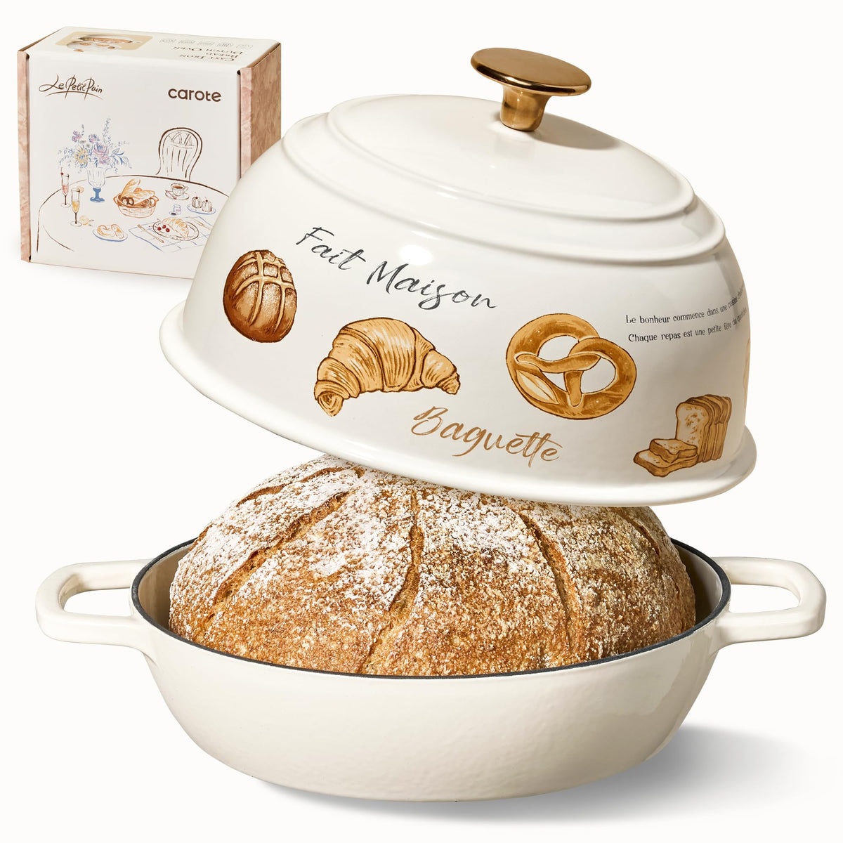 CAROTE Enameled Cast Iron Dutch Oven, 5QT Pot with Lid & Gift Box