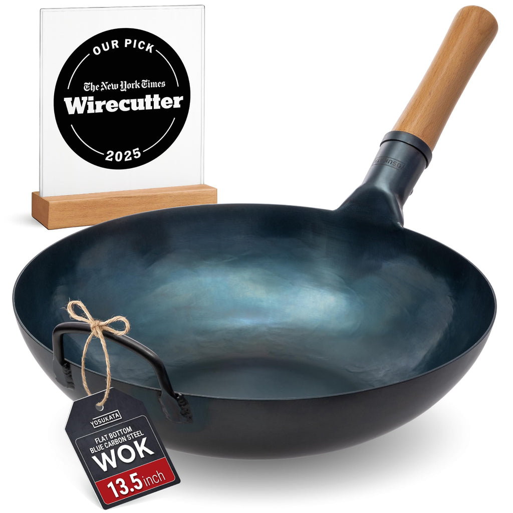 YOSUKATA 14” Blue Carbon Steel Wok with Round Bottom