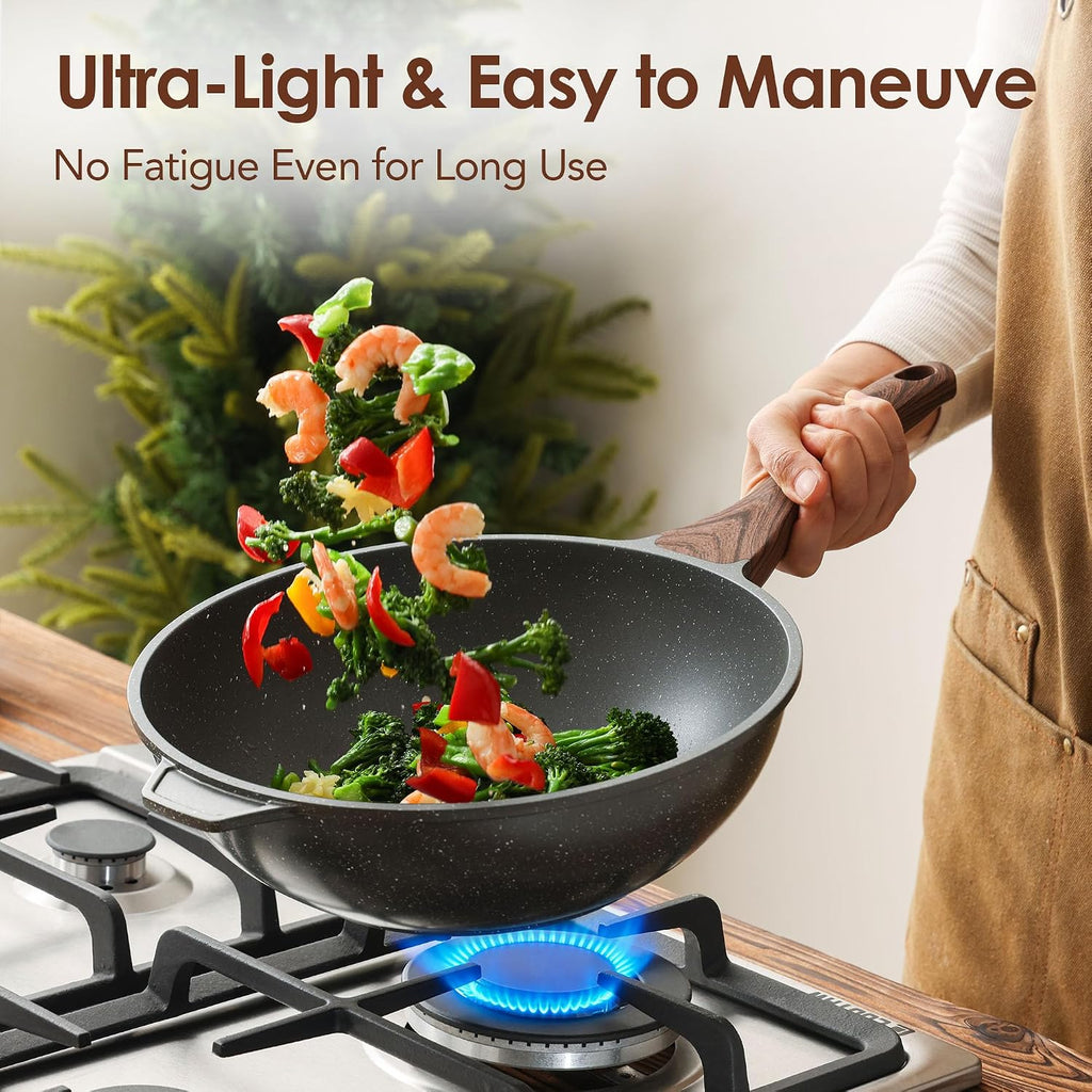 SENSARTE Nonstick Wok Pan with Lid 11Inch, Healthy Stir-fry Pan Chef's Pan