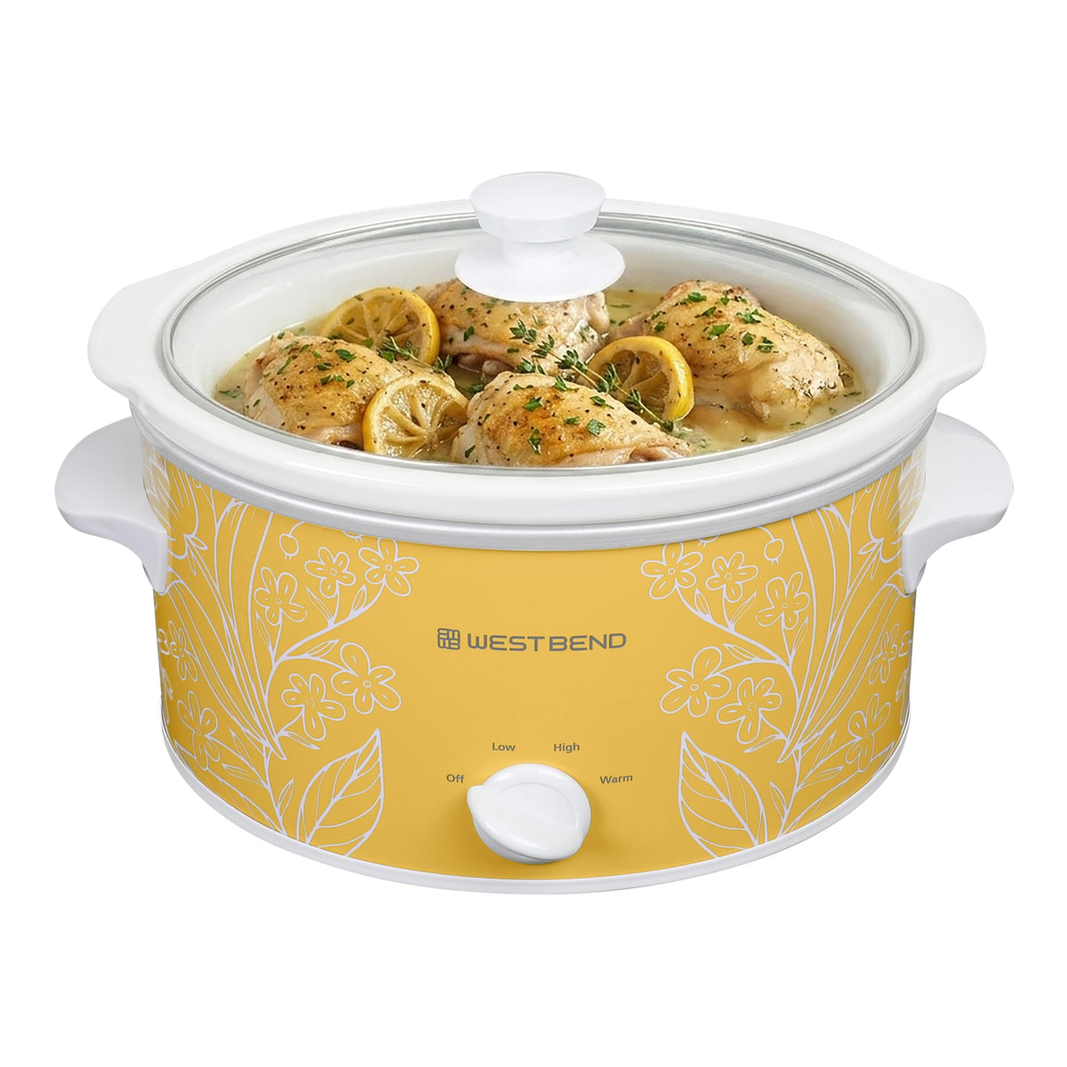 West Bend Slow Cooker 4-Quart Manual Crockery Style with Dishwasher Safe Oval Ceramic Crockpot and Glass Lid Two Temperature Settings Plus Keep Warm, 210-Watts, Black