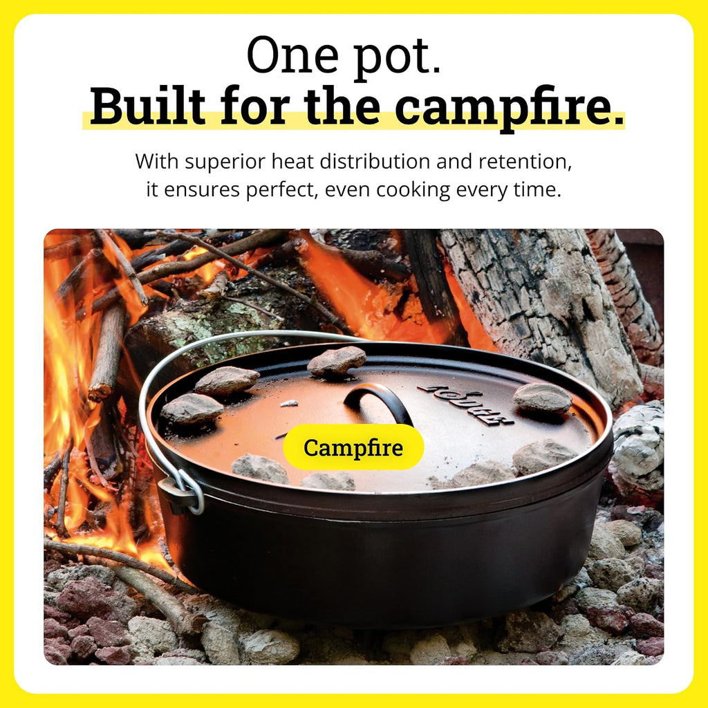 Lodge Pre-Seasoned Cast Iron Deep Camp Dutch Oven with Lid, 10 Quart