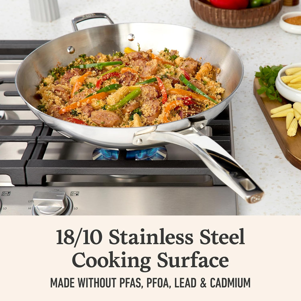 Calphalon Premier Polished 5-Ply Stainless Steel Cookware w/Turbo Heat Tech 13" Wok, Induction, Oven Safe 500F, PFOA Free, Polished Stainless Silver