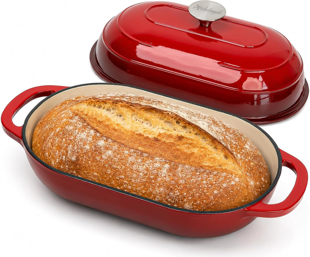MICHELANGELO Enameled Cast Iron Bread Oven, Oval Sourdough Dutch Oven & Lid