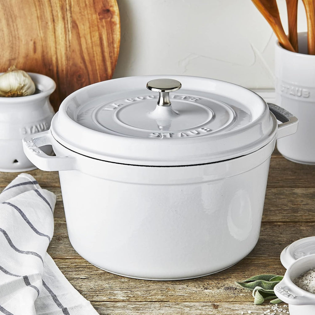 STAUB Cast Iron Dutch Oven 4-qt Round Cocotte, Made in France, Serves 3-4, White