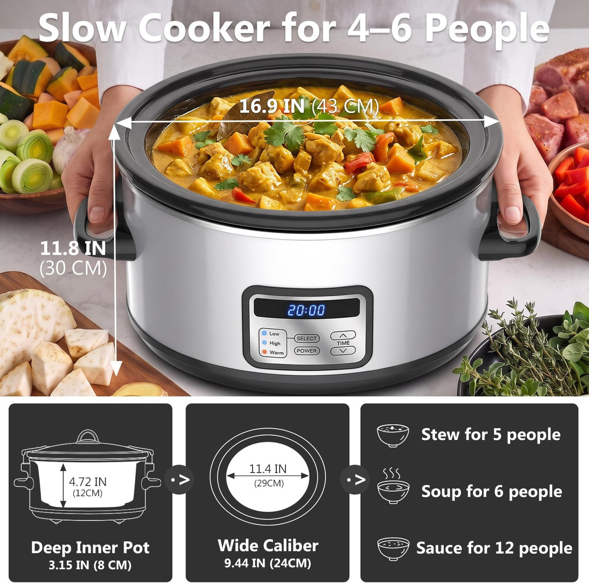 6 Quart Programmable Slow Cooker with Locking Lid, Adjustable Timer