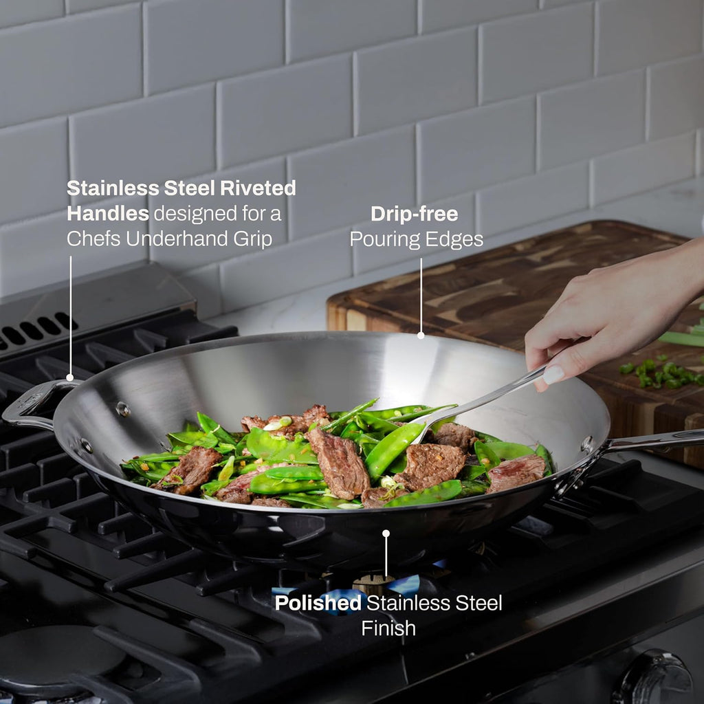 All-Clad D3® Stainless Steel 14" Wok Pan with Lid, Made in the USA