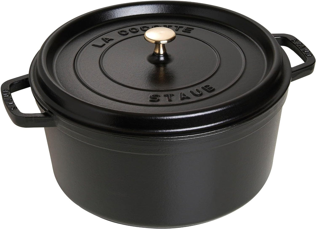 Staub Cast Iron Round Cocotte, Dutch Oven, 9-quart, serves 9-10, Made in France, Matte Black
