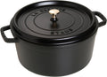 Staub Cast Iron Round Cocotte, Dutch Oven, 9-quart, serves 9-10, Made in France, Matte Black