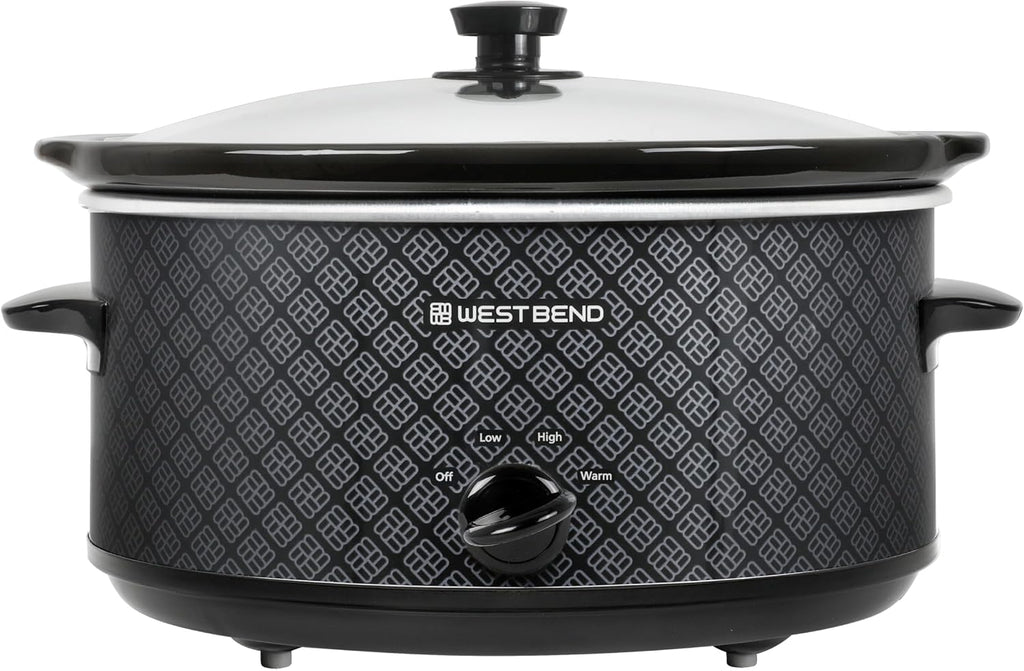 West Bend Slow Cooker 6-Quart Manual Crockery Style with Dishwasher Safe Oval Ceramic Crockpot and Glass Lid Two Temperature Settings Plus Keep Warm, 330-Watts, Black