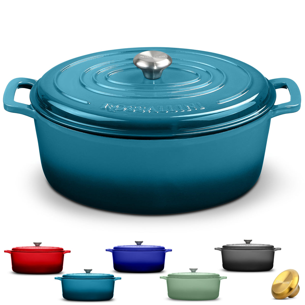 Rossallini Enameled Cast Iron Oval Dutch Oven Pot with Lid, 5 Quart, Sage