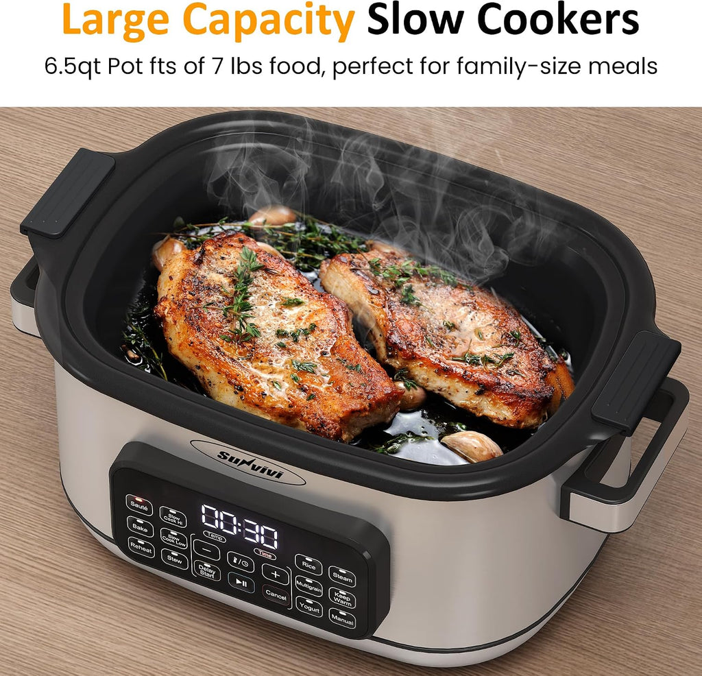 Sunvivi 12-in-1 Programmable Slow Cooker 6.5QT with Timer & Keep Warm