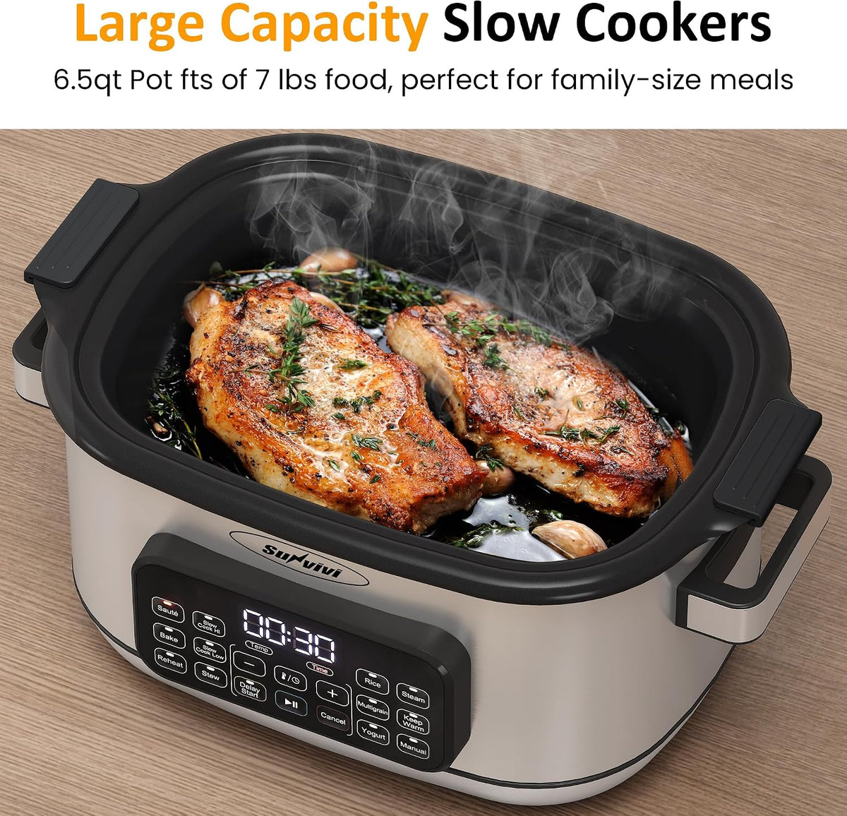 Sunvivi 12-in-1 Programmable Slow Cooker 6.5QT with Timer & Keep Warm