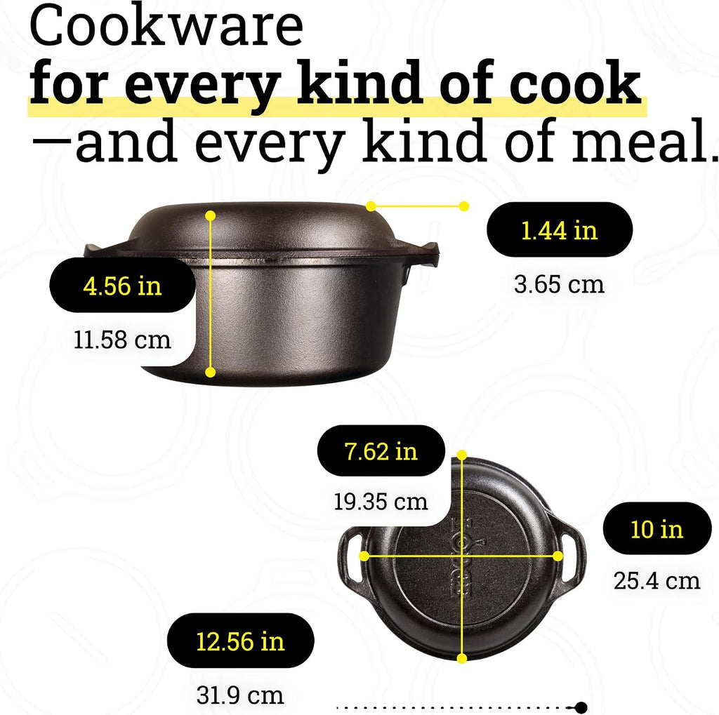 Lodge Cast Iron Double Dutch Oven, 2-in-1 Pot and Skillet Combo, 5 Quart