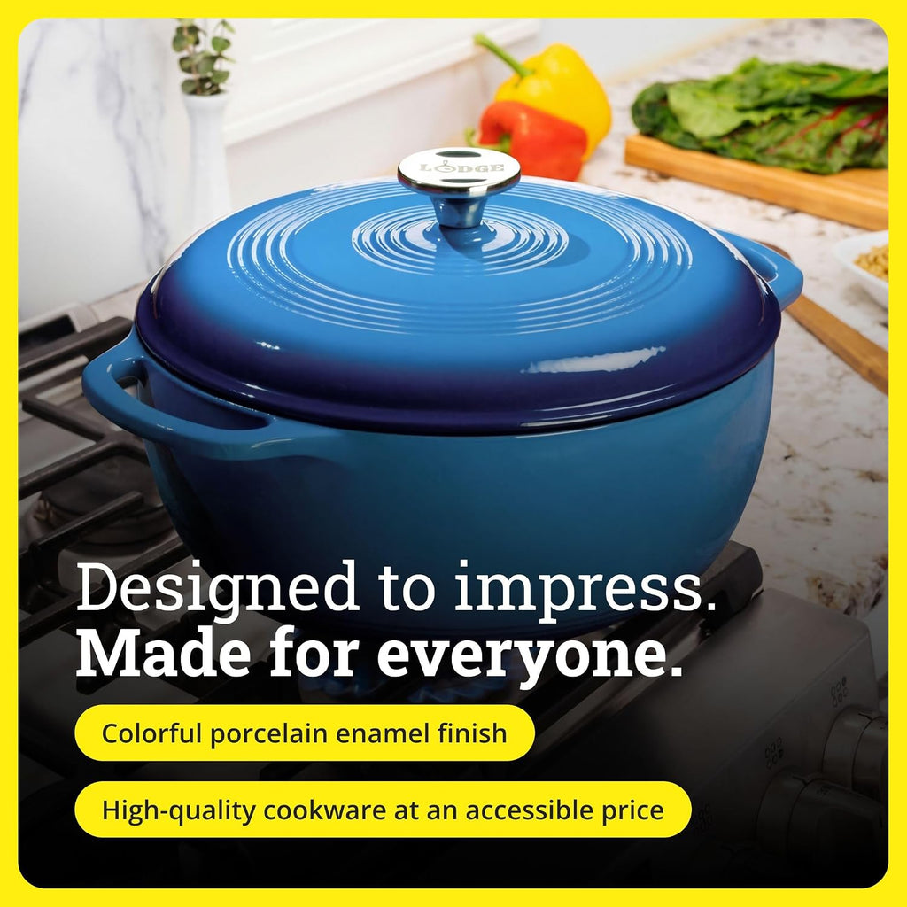 Lodge Essential Enamel Cast Iron Dutch Oven, 6 Quart, Caribbean Blue