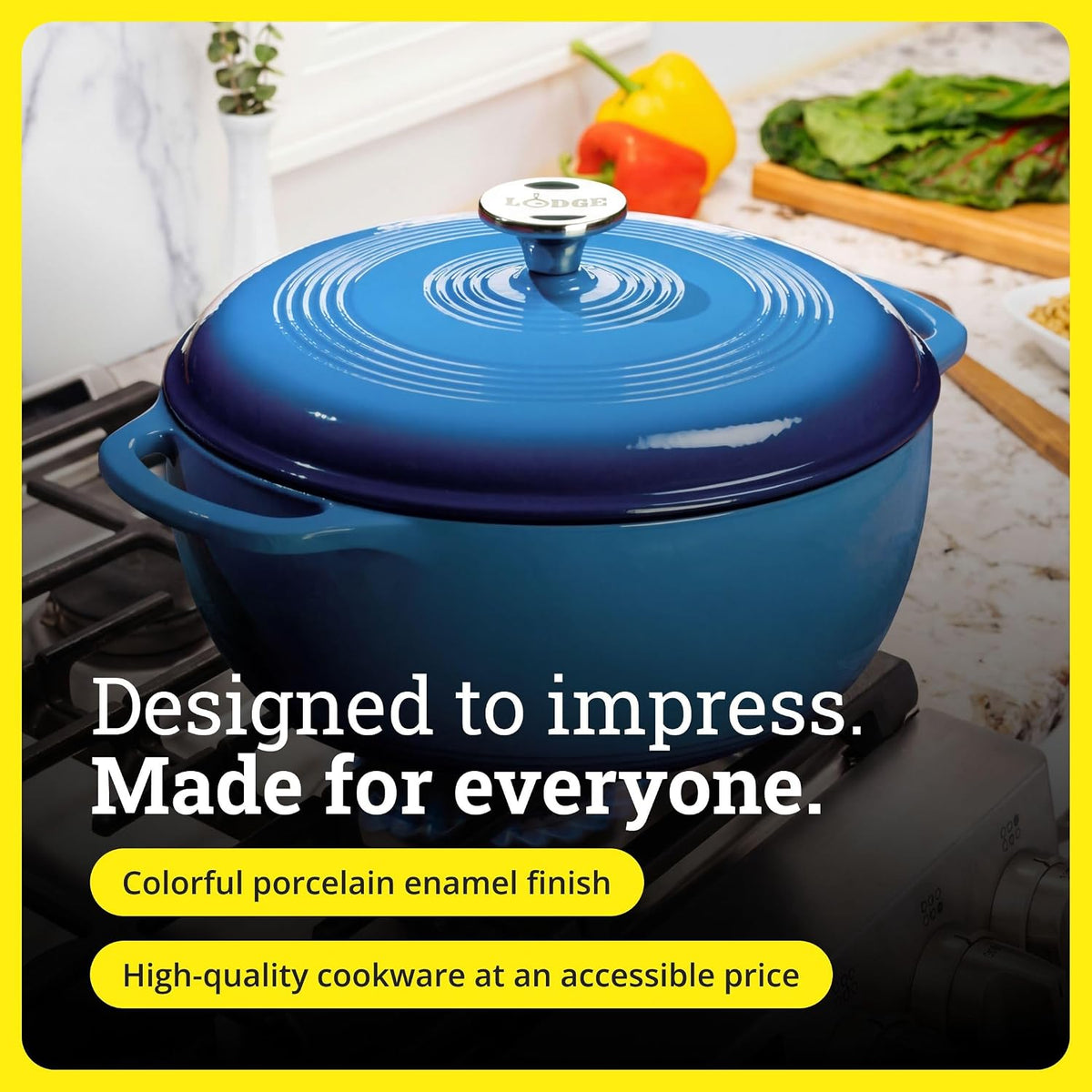 Lodge Essential Enamel Cast Iron Dutch Oven, 6 Quart, Caribbean Blue