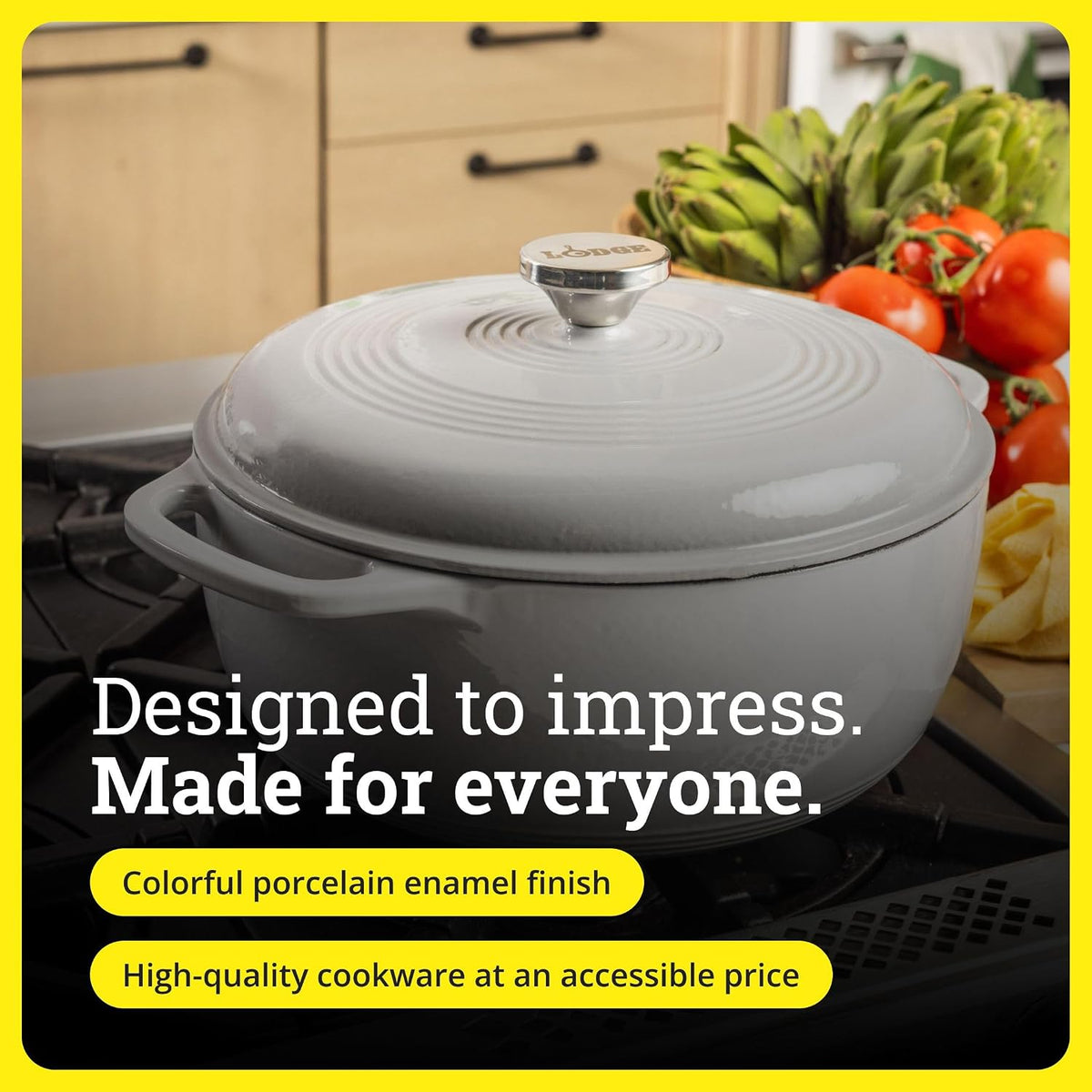 Lodge Essential Enamel Cast Iron Dutch Oven, 6 Quart, Oyster White