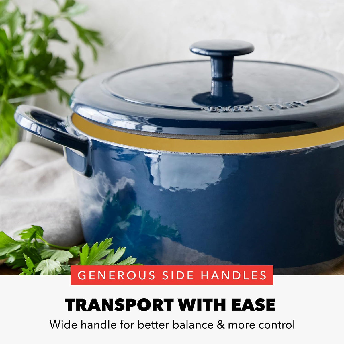 GreenPan x Bobby Flay 5.5QT Enameled Cast Iron Dutch Oven With Lid, Navy