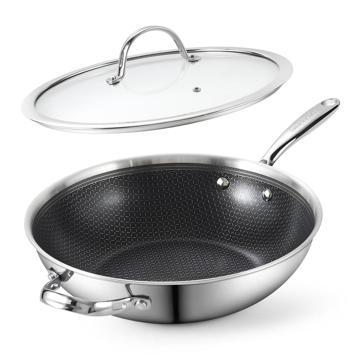 Cooks Standard 10.5" Multi-Ply Clad Stainless Steel Stir Fry Pan with Lid