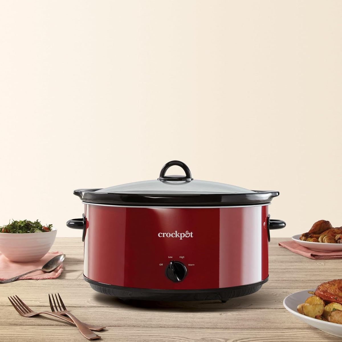 Crock-Pot 8-Quart Manual Slow Cooker, XL Family Size Serves 10+ People, Removable Stoneware with Warming Setting, Dishwasher Safe for Easy Cleanup, Red