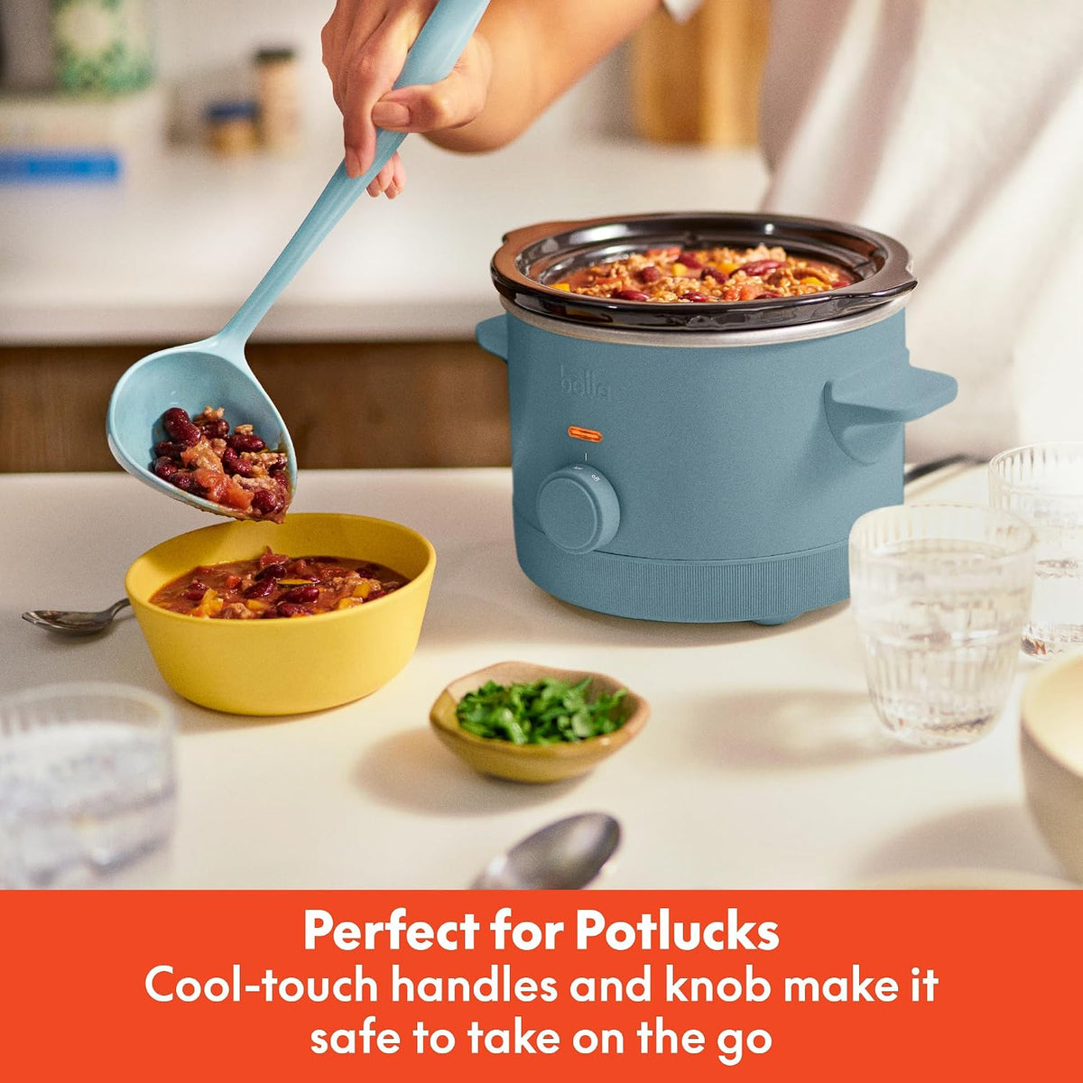 bella 1.5qt Manual Non-Toxic Slow Cooker with 3 Heat Settings, Surf