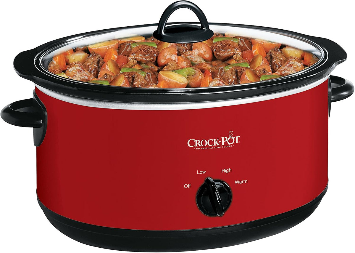 Crock-Pot 8-Quart Manual Slow Cooker, XL Family Size Serves 10+ People, Removable Stoneware with Warming Setting, Dishwasher Safe for Easy Cleanup, Red