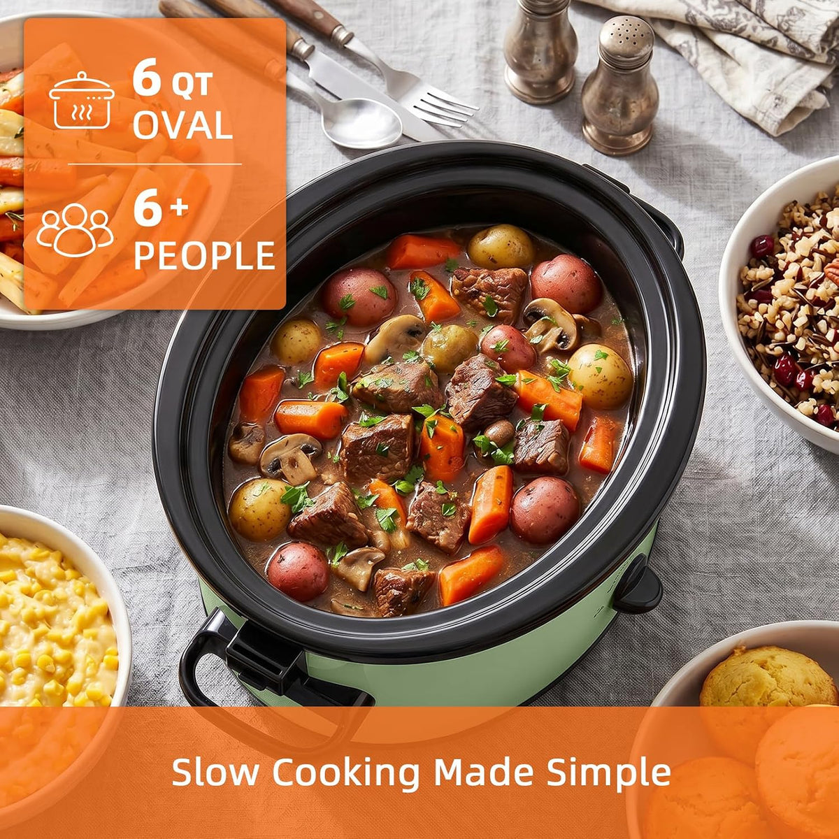 6 Quart Slow Cooker with Locking Lid, Includes 5 Liners, Serves 6-8